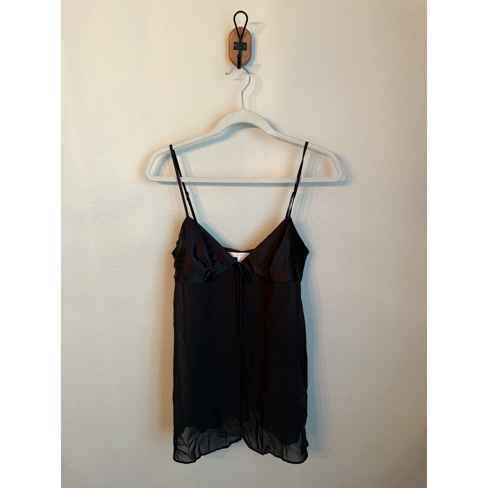 Victoria's Secret Babydoll Chemise Womens Medium Black Excellent Satin Chiffon